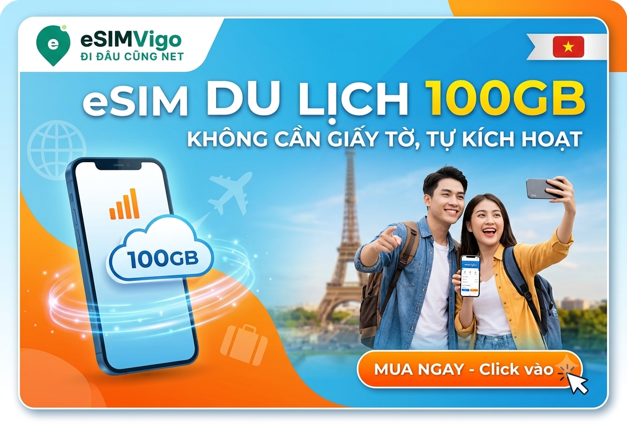esim du lịch 100GB không cần giấy tờ, tự kích hoạt